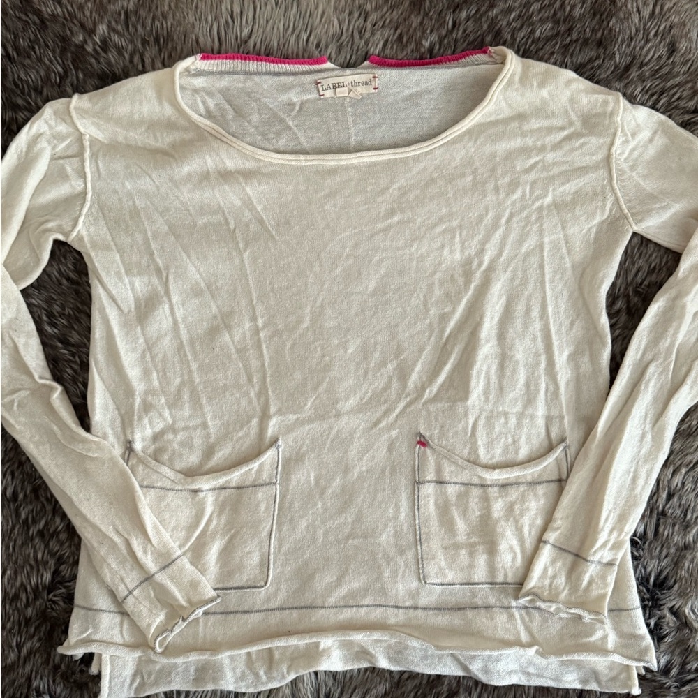 Cream Long Sleeve Sweater with Pink Accents